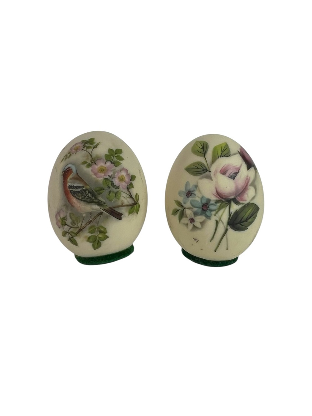 Vintage Hand Painted Porcelain Decorative Eggs Bird & Floral Pair